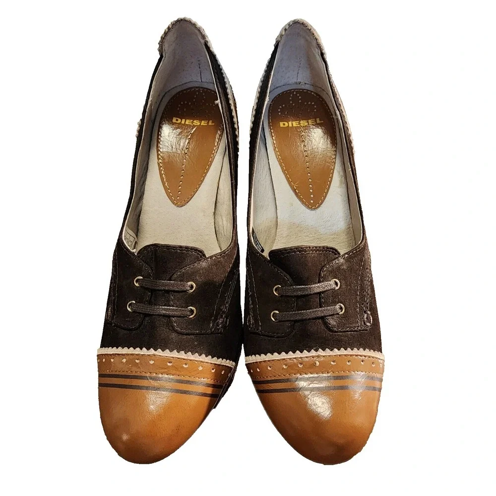 Diesel® (Women's SIZE 8) LIIEU™ Leather Oxford Pump in Brown/Black - $299